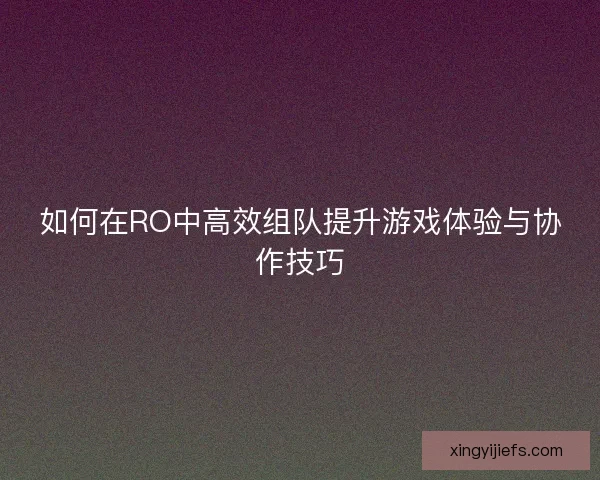 如何在RO中高效组队提升游戏体验与协作技巧
